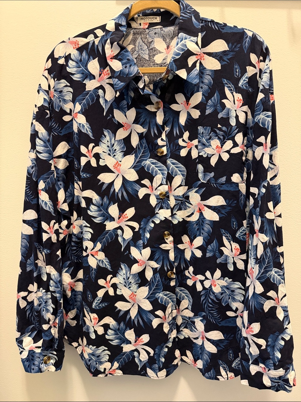 Hotouch Navy Floral Button-Down Shirt - Women's Long Sleeve